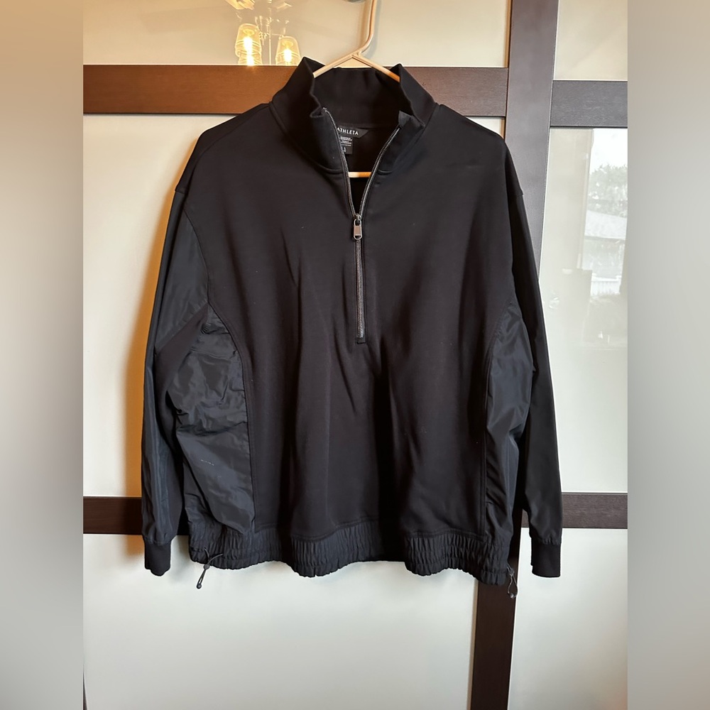 Athleta black mixed media half zip pullover, size L